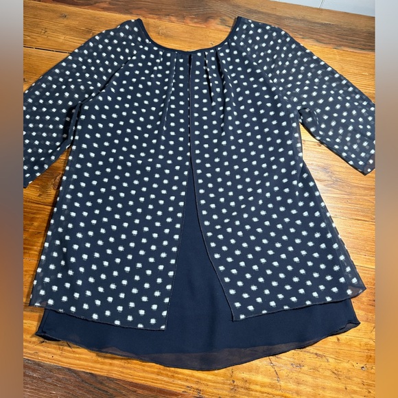 Iris Setlakwe Womens Elbow Sleeve Round neck Layered Chiffon navy blouse size 0 - Picture 13 of 13